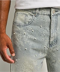 American Stitch Embroidered Print Light Blue Wash Jeans