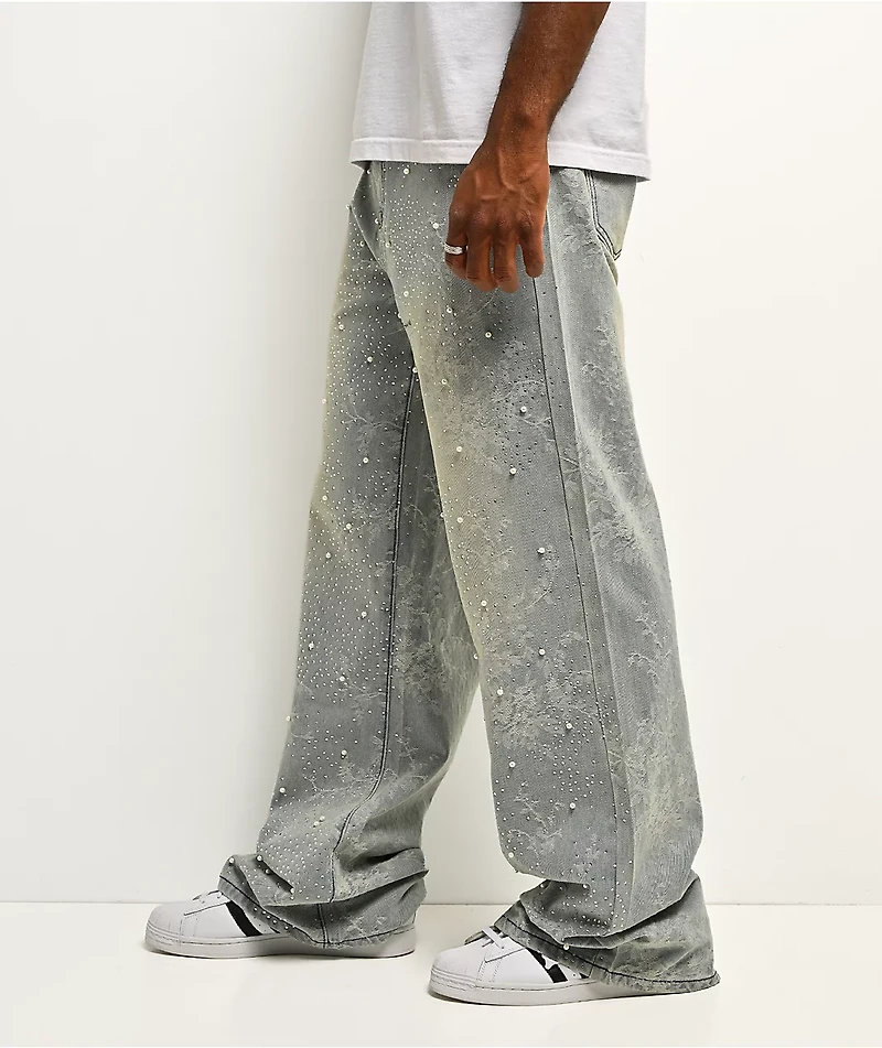 American Stitch Embroidered Print Light Blue Wash Jeans