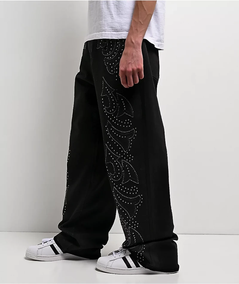 American Stitch Flame Studded Black Jeans