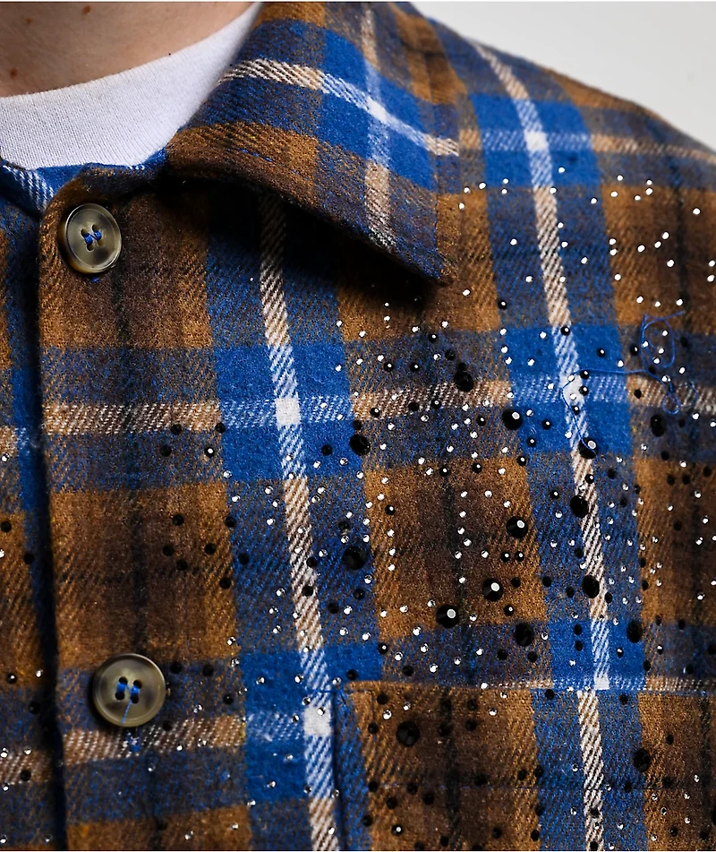 American Stitch Rhinestone Blue & Brown Flannel T-Shirt
