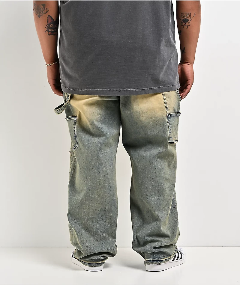 American Stitch Rhinestone Double Knee Blue Wash Carpenter Jeans