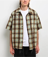 American Stitch Rhinestone Green & Brown Flannel T-Shirt