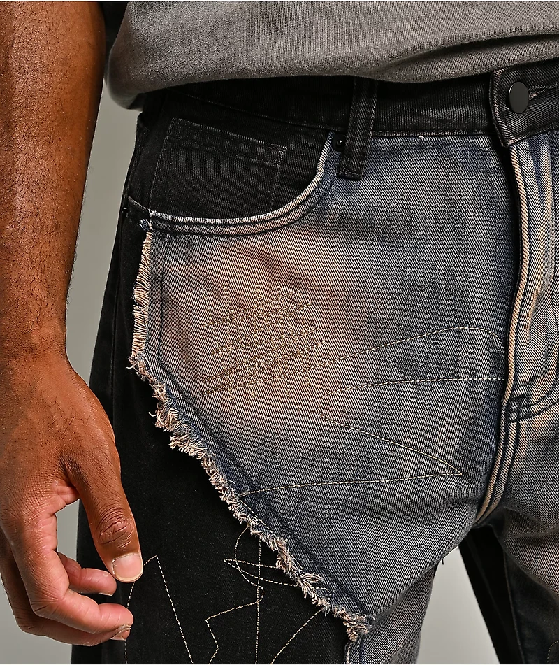American Stitch Rip And Repair Black & Blue Wash Jeans