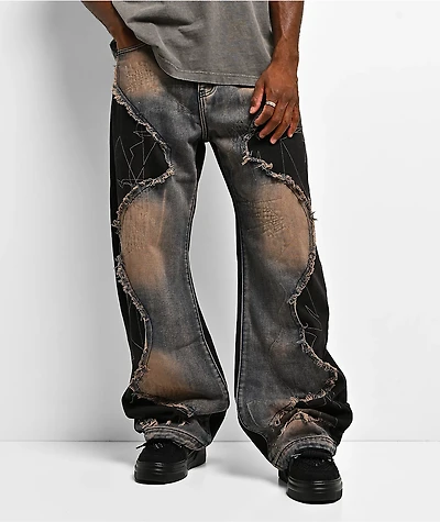 American Stitch Rip And Repair Black & Blue Wash Jeans