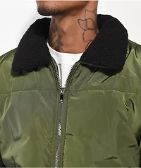 American Stitch Sherpa Collar Olive Puffer Jacket