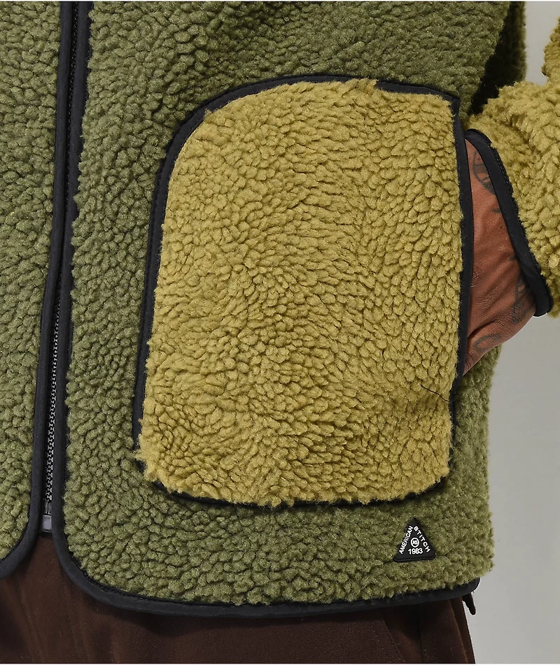 American Stitch Sherpa Zip Olive Tech Fleece Jacket