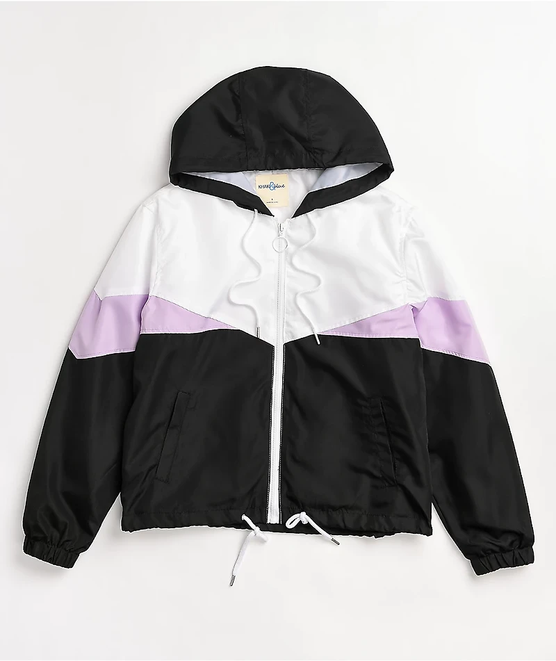 Angel Kiss Black & White Colorblock Crop Windbreaker Jacket