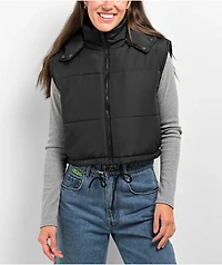 Angel Kiss Black Crop Puffer Vest