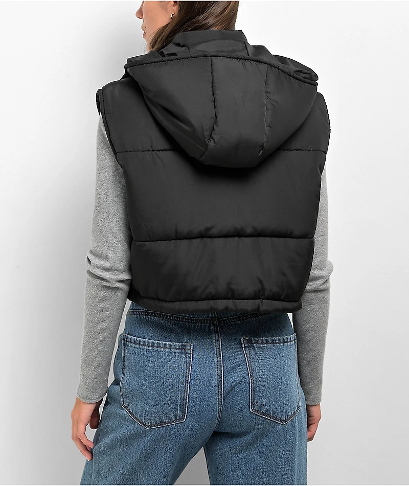 Angel Kiss Black Crop Puffer Vest