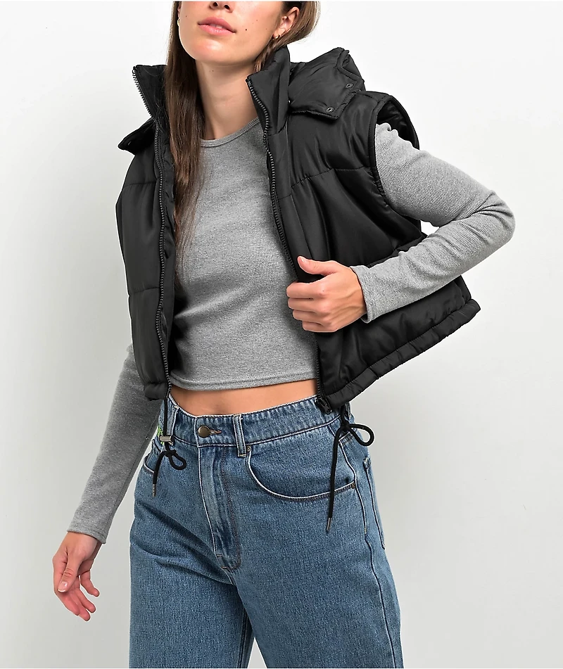 Angel Kiss Black Crop Puffer Vest