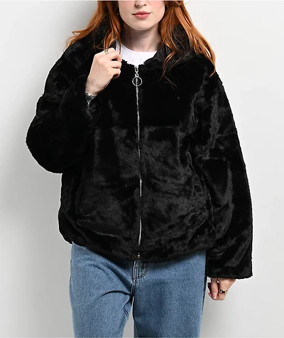 Angel Kiss Black Faux Fur Zip Jacket