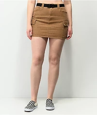 Angel Kiss Brown Corudory Belted Mini Skirt