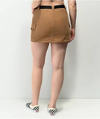 Angel Kiss Brown Corudory Belted Mini Skirt