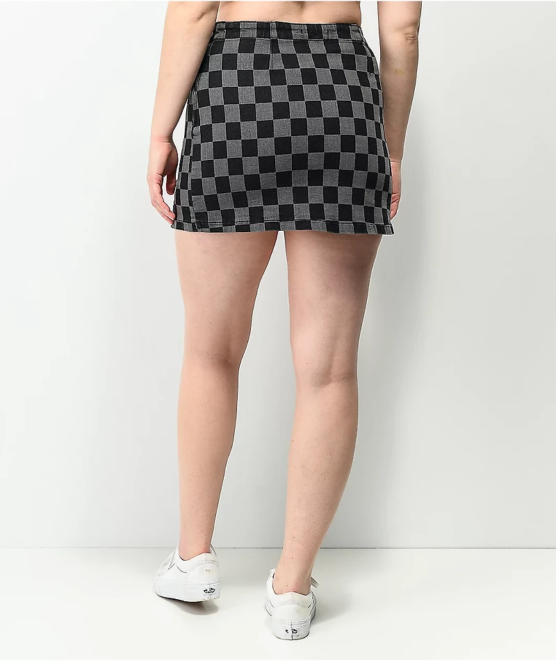 Angel Kiss Checkered Black & Grey Denim Skirt