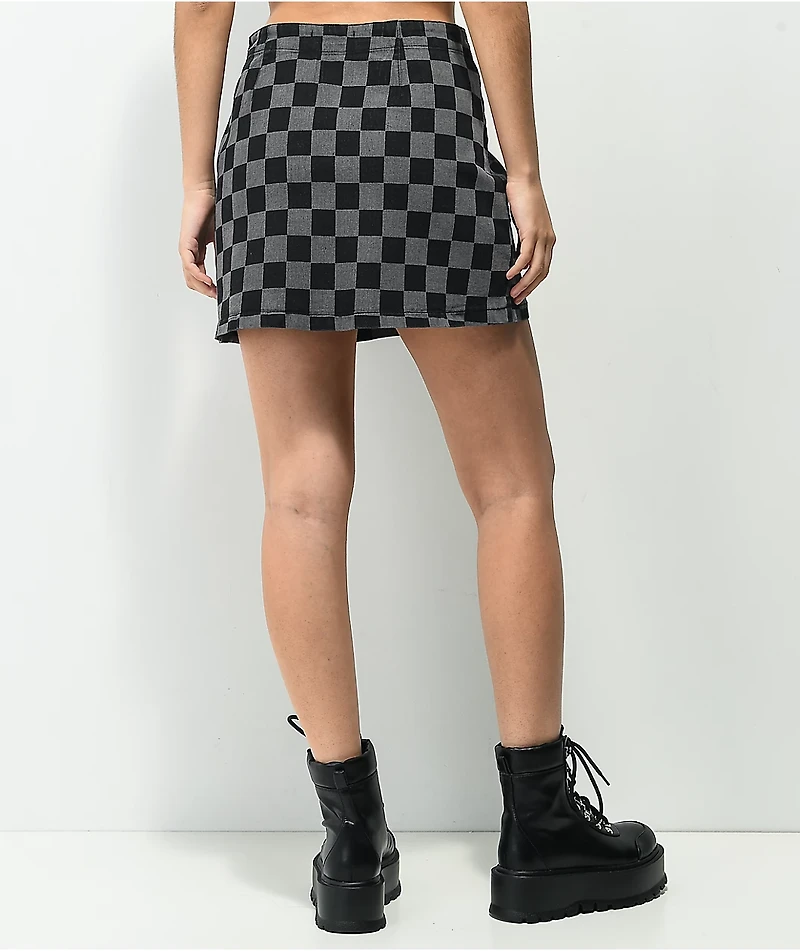 Angel Kiss Checkered Black & Grey Denim Skirt