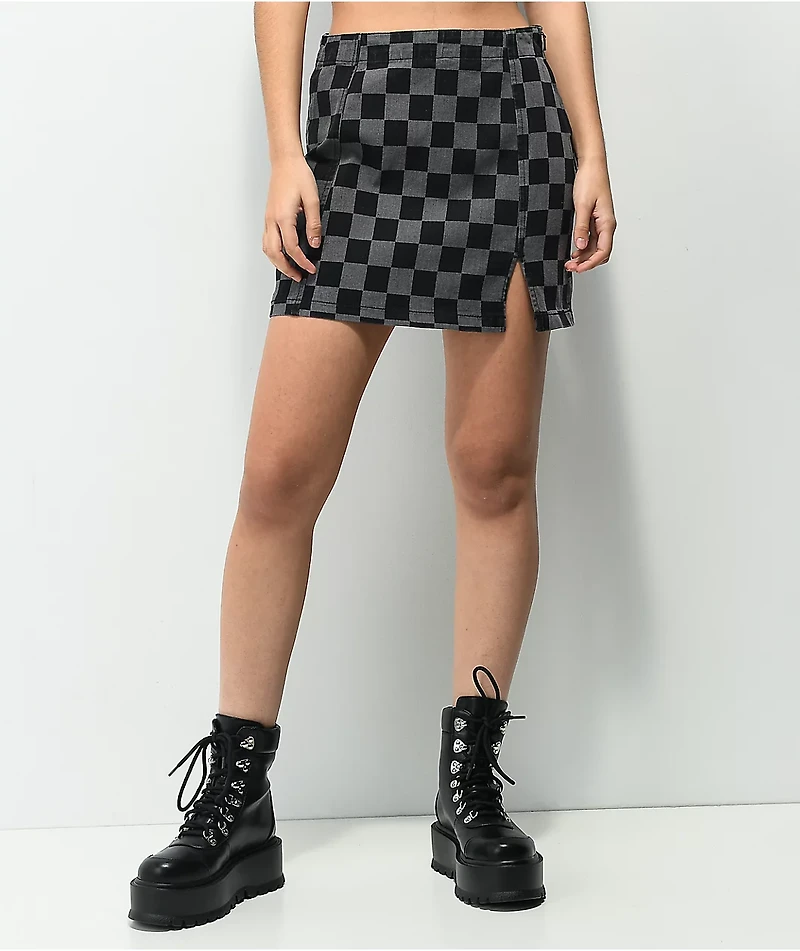 Angel Kiss Checkered Black & Grey Denim Skirt
