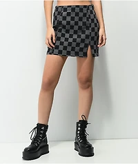 Angel Kiss Checkered Black & Grey Denim Skirt