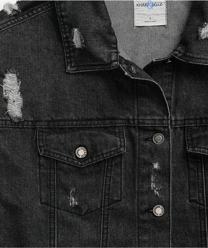 Angel Kiss Distressed Black Denim Jacket