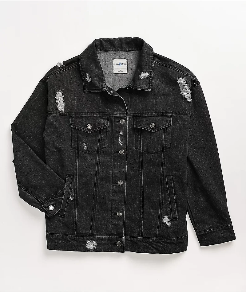 Angel Kiss Distressed Black Denim Jacket