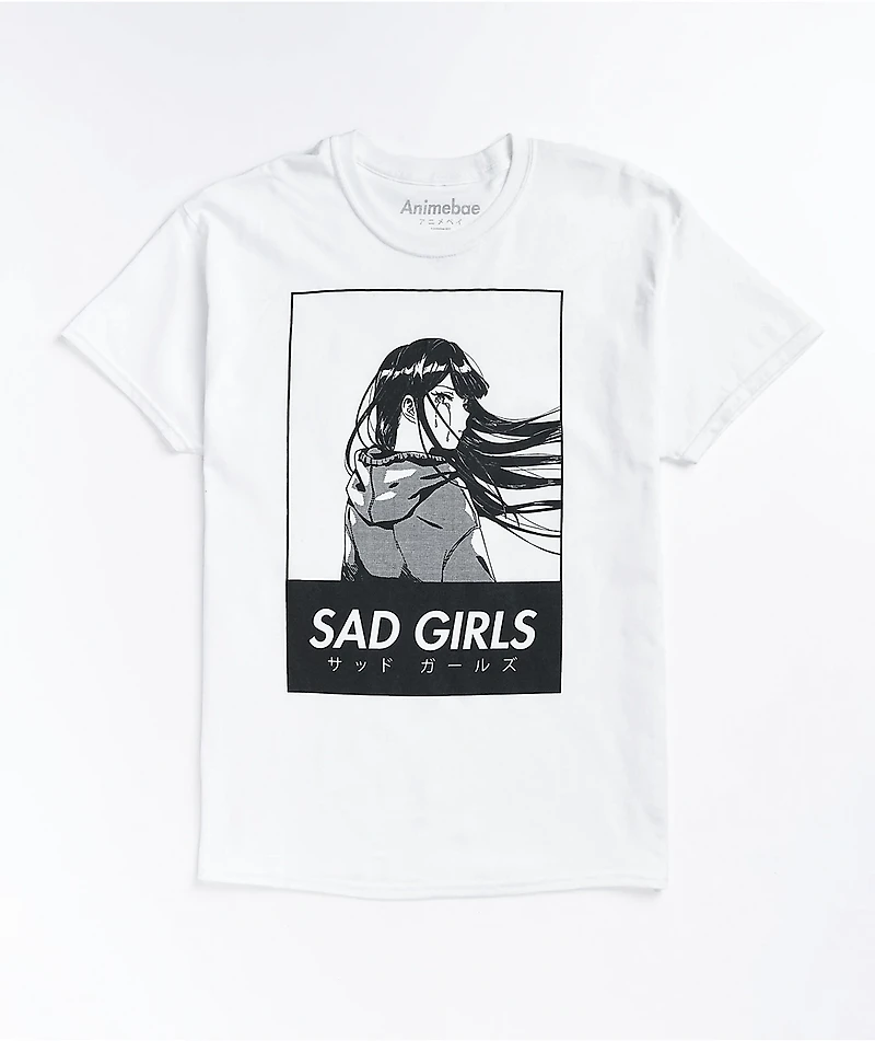 Animebae Sad Girls White T-Shirt