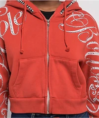 Apple Bottoms Embellished Red Crop Zip Hoodie