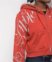 Apple Bottoms Embellished Red Crop Zip Hoodie