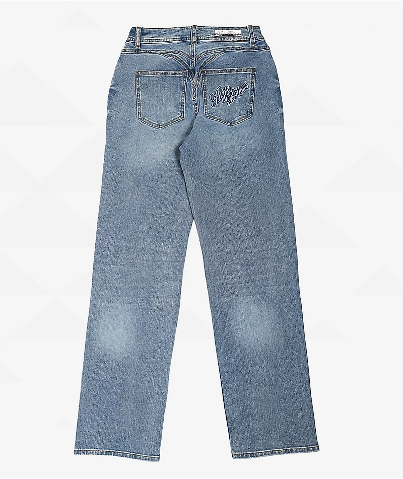 Apple Bottoms Forbidden Fit Destructed Blue Wash Straight Leg Jeans