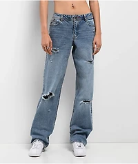 Apple Bottoms Forbidden Fit Destructed Blue Wash Straight Leg Jeans