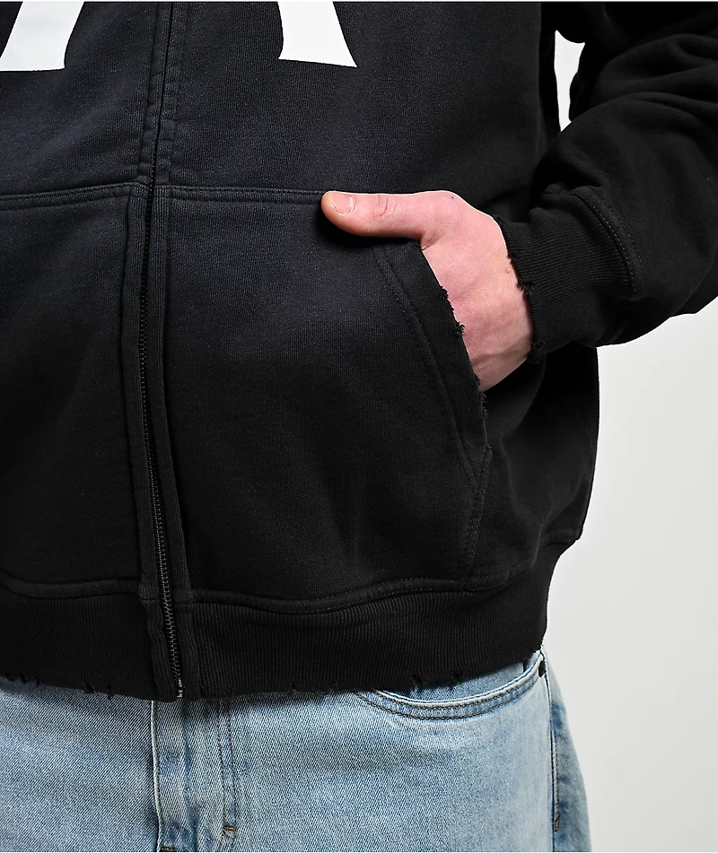 April A Logo Black Wash Zip Hoodie