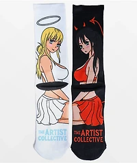 Artist Collective Angel Devil Navy & White Mismatched Crew Socks