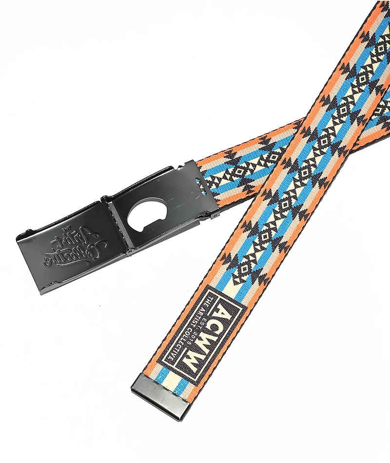 Artist Collective Geo Pattern Orange, Blue & Grey Web Belt
