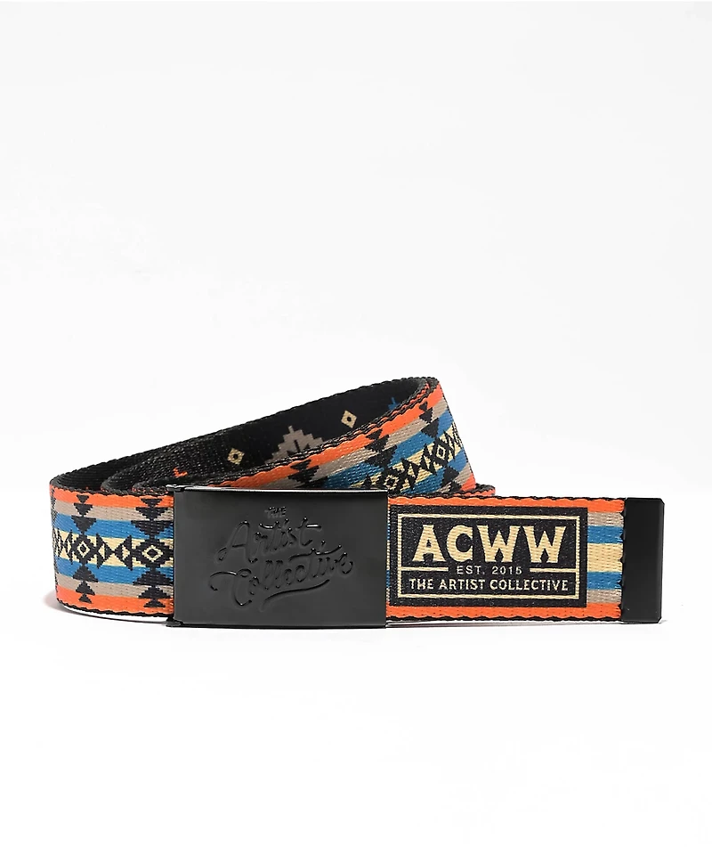 Artist Collective Geo Pattern Orange, Blue & Grey Web Belt