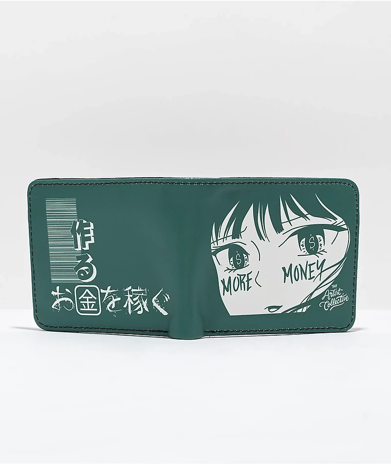 Artist Collective More Money Green Bifold Wallet