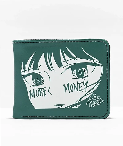 Artist Collective More Money Green Bifold Wallet
