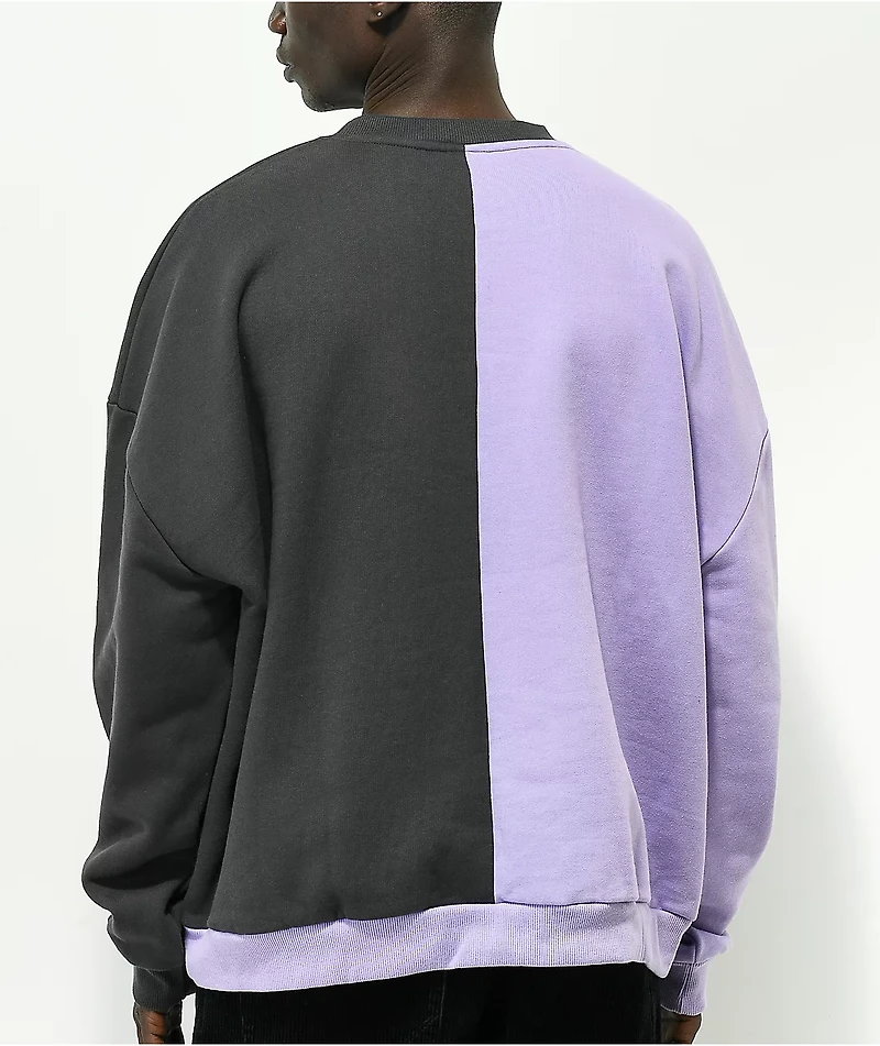 BTS Varsity Black & Purple Split Crew Neck Sweatshirt