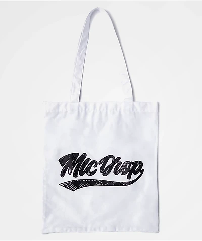 BTS Varsity Mic Drop White Tote Bag