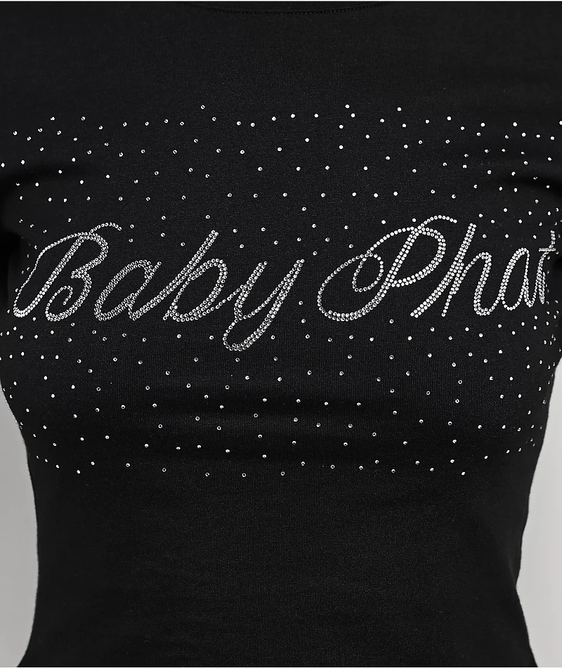 Baby Phat Logo Rhinestone Black Crop T-Shirt