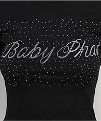Baby Phat Logo Rhinestone Black Crop T-Shirt