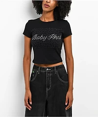 Baby Phat Logo Rhinestone Black Crop T-Shirt