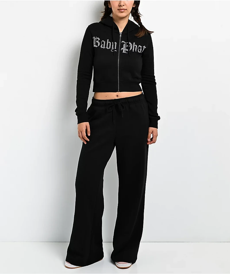 Baby Phat Old English Script Black Crop Zip Hoodie