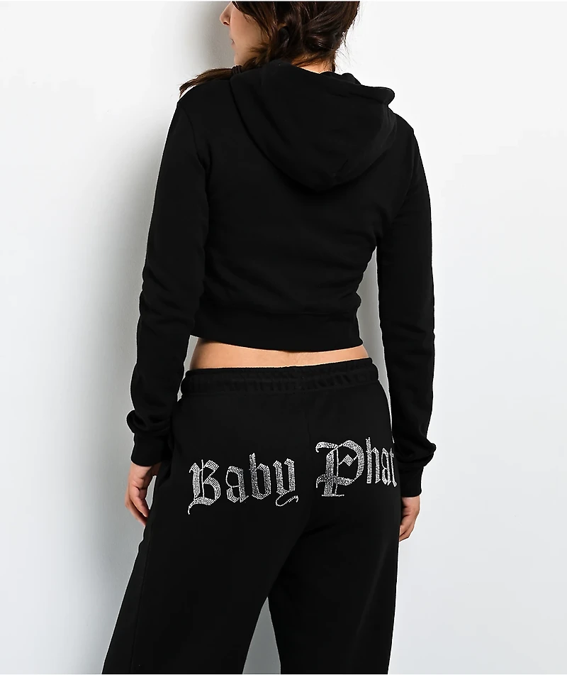 Baby Phat Old English Script Black Crop Zip Hoodie