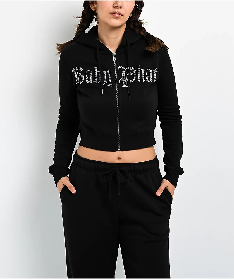 Baby Phat Old English Script Black Crop Zip Hoodie