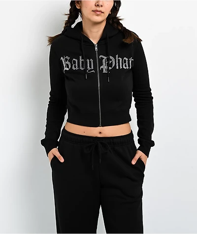 Baby Phat Old English Script Black Crop Zip Hoodie