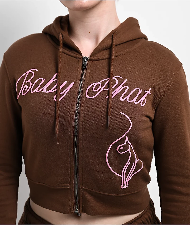 Baby Phat Script Brown Crop Zip Hoodie