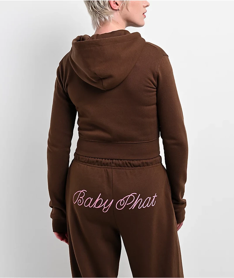 Baby Phat Script Brown Crop Zip Hoodie