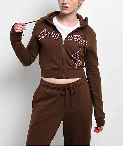 Baby Phat Script Brown Crop Zip Hoodie