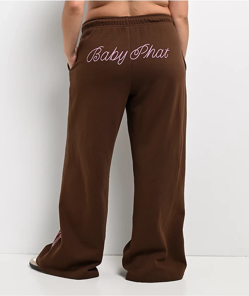 Baby Phat Script Cat Brown Wide Leg Sweatpants