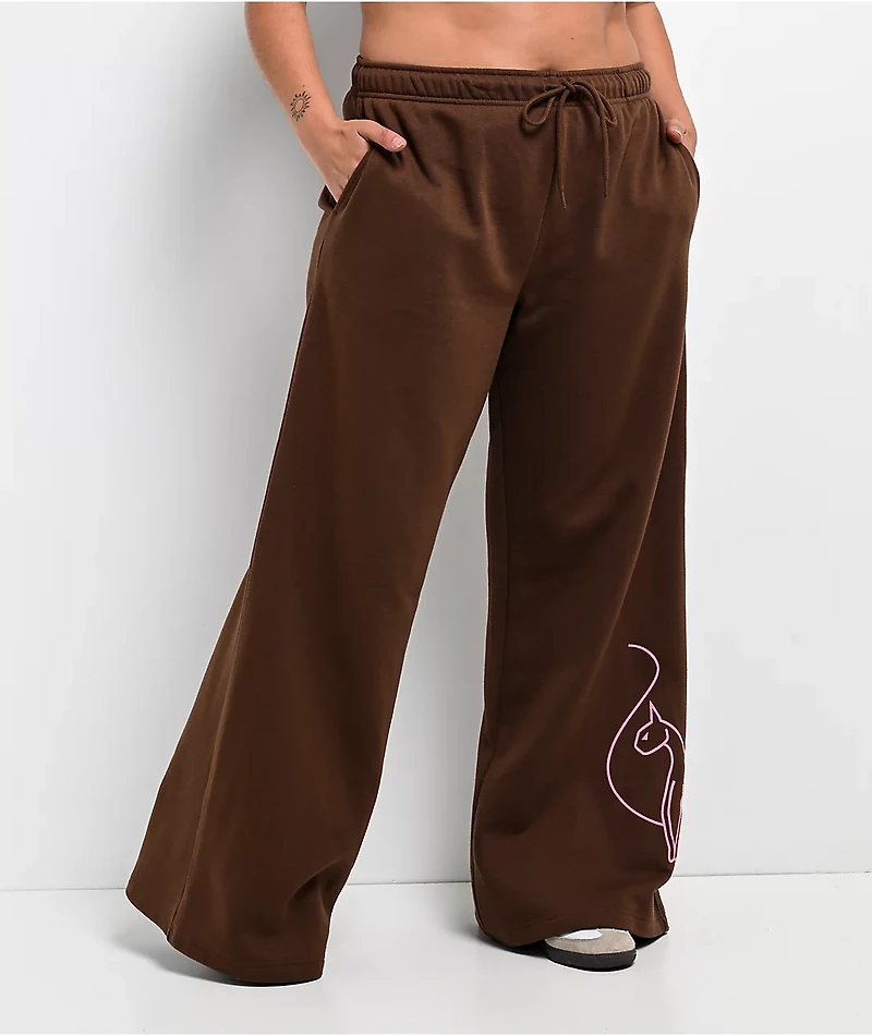 Baby Phat Script Cat Brown Wide Leg Sweatpants