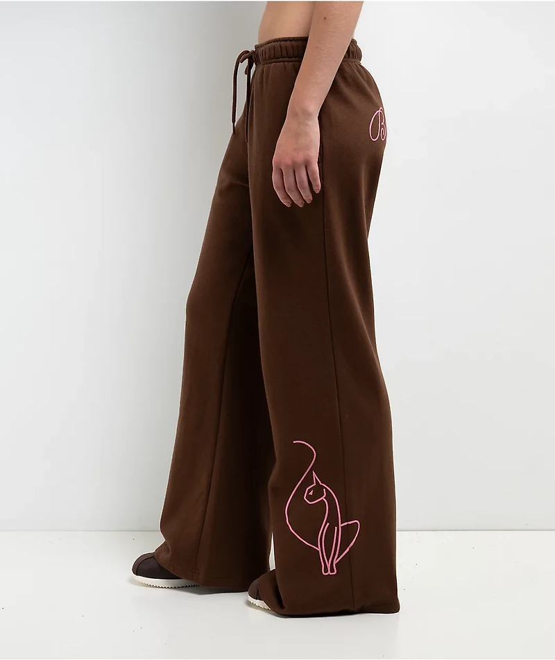 Baby Phat Script Cat Brown Wide Leg Sweatpants