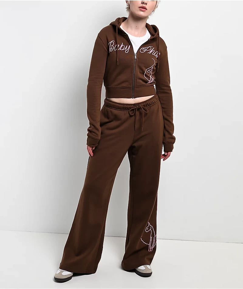 Baby Phat Script Cat Brown Wide Leg Sweatpants